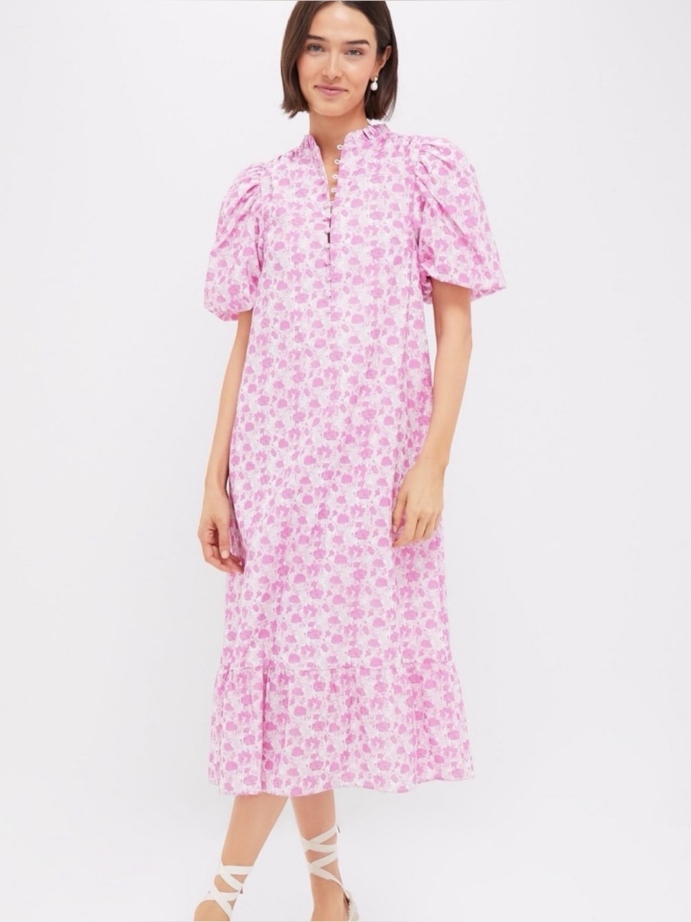 NWOT Hyacinth House Tuckernuck Pink Floral Print Puff Sleeve Midi Dress